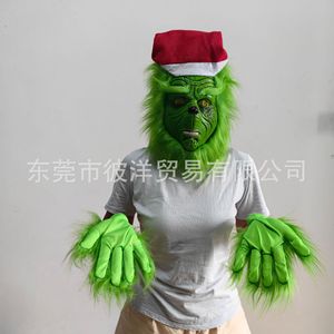 Masque en latex de monstre vert avec chapeau de Père Noël pour accessoire de costume d'Halloween et de Noël - Product Image 5
