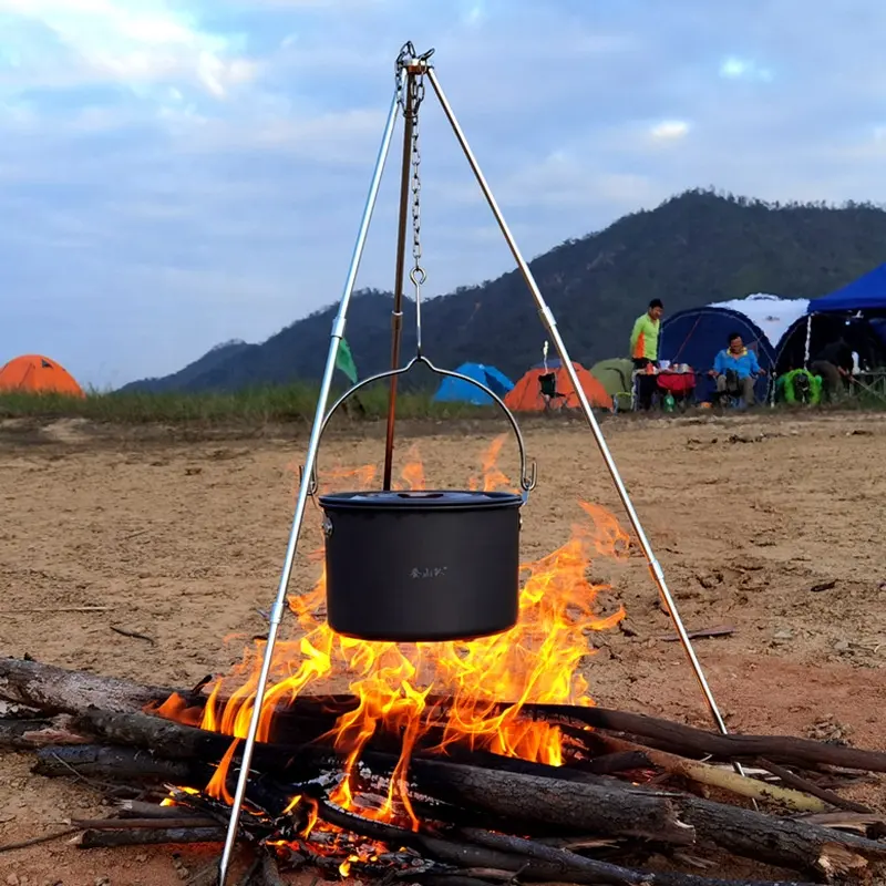 Outdoor Camping Tripod Cookware Cooking BBQ Grill Campfire Pot Tool Fire Hanging Rack for Hiking Travel Picnic Survival