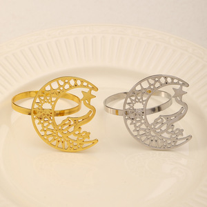 Anello Portatovagliolo Artistico in Metallo Lucido Tagliato al Laser con Motivo Stella e Luna, Costruzione Resistente per Presentazioni di Pasti Familiari Quotidiani - Product Image 4