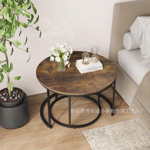 Wooden Nesting Coffee <b>Table</b> 2 Piece Set Round Black And <b>White</b> Natural Wood Color For Living Room Bedroom Balcony <b>Small</b> Apartment - Product Image 3