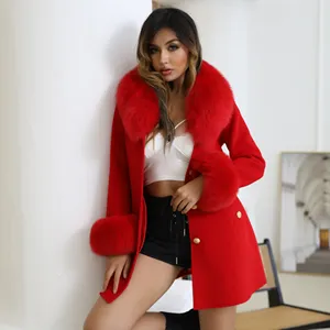 Janefur New Arrive Wool Coats Oversize 100 Cashmere Coats Womens With Fox Fur Collar