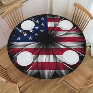 Nuevo estilo Vintage bandera americana girasol mantel impermeable borde elástico limpie cubiertas limpias para interiores al aire libre se adapta a 45 "-50" - Product Image 4