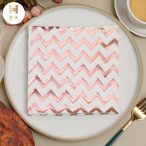 Hanlin Gold Foil Wavy Pattern Paper Napkins 330mm Square Disposable Wedding Tableware - Product Image 1