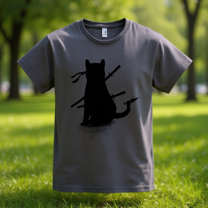 T-shirt Ninja Cat grigio scuro, maglietta grafica unisex a maniche corte - Product Image 3