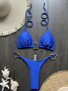 Costume da Bagno Bikini Halter da Donna Personalizzato con Logo, Scollo a V e Anello, Set Due Pezzi Estivo da Spiaggia di Alta Qualità - Product Image 5