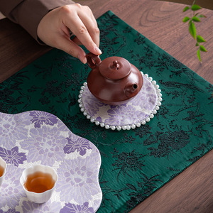 Sous-verre rond en tissu brocart à bordure perlée, isolant thermique, pour accessoire de cérémonie du thé - Product Image 4
