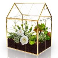 Boîte à cartes de mariage en verre transparente de grande taille en forme de maison moderne en laiton fait main avec couvercle de haute qualité pour le rangement de bijoux