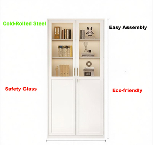 Moderno Archivador de Acero Blanco para Sala de Estar con Puertas de Vidrio, Alta Capacidad, 2 Puertas, Estantería, para Escuela y Hogar - Product Image 1
