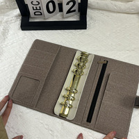Nouvelle couverture de planificateur de voyage minimaliste en cuir PU de qualité supérieure, durable, avec anneau doré, personnalisée, en lin, petit format A6 avec poche zippée