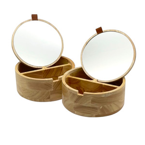 Solid Wood <b>Makeup</b> <b>Box</b> With Mirror Large Capacity Dressing Organizer Jewelry Storage - Product Image 1