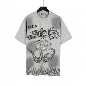 เสื้อยืดคอกลมแขนสั้นพิมพ์ลาย/ย้อมสีลายเสือดาวสไตล์จีนวินเทจผ้าฝ้าย/ใยไผ่ ยี่ห้อ NFC Chip Hell Star HEEL Washed - Product Image 1