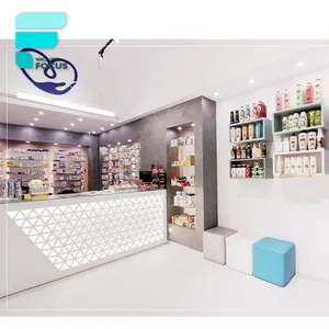 Desain Rak Toko Medis Ritel Superstore Produksi OEM Unik untuk Apotek Drugstore