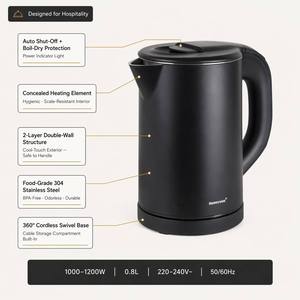 Hervidor eléctrico de doble pared portátil inalámbrico de 0,8 L, hervidor de agua de acero inoxidable y tetera para calentar para uso doméstico o hotelero - Product Image 4