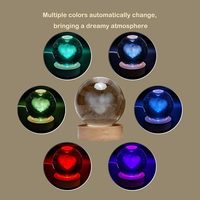 Boule de cristal noble gravée au laser 3D avec base en bois LED, veilleuse, cadeau personnalisé pour la Saint-Valentin, anniversaire, décoration intérieure, vente en gros