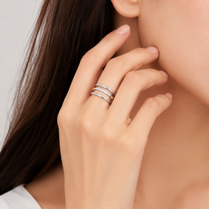 Anillos de Eternidad Geométricos Modernos con Circonita Cúbica Creada en Laboratorio, Engaste Pavé, Chapado en Rodio, Acero Inoxidable, Unisex - Product Image 4