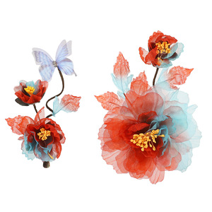 2024 New Original Design Handmade Antique <b>Hair</b> <b>Accessory</b>, Red and Blue Color Block Peony Perforated Flower <b>Hair</b> Clip, Hanfu - Product Image 5