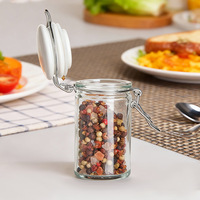 Pot à épices en verre avec couvercle pivotant en céramique et fermeture à clip métallique pour usage en cuisine vente en gros