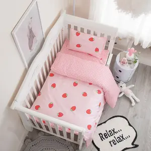 Pink sweet cartoon printed cotton soft baby crib bedding set for baby girls