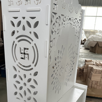 Mandir de prière en bois découpé au laser blanc, symbole Om, armoire d'autel de prière à domicile avec porte fermée et tiroir de rangement, sanctuaire de culte hindou