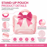Pochette à fond plat découpée avec nœud, fenêtre transparente, fermeture éclair, qualité alimentaire sans BPA, tailles et couleurs personnalisables pour emballage de bonbons, snacks et cadeaux