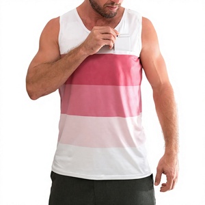 Débardeur Homme Uni en Coton Tissé 100% Respirant Écologique Séchage Rapide Style Hip-Hop Col Rond Blanc Rose Décontracté avec Poche - Product Image 3