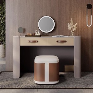 Modern Minimalist Dressing Table With Drawers Saddle Leather Top Master Bedroom <b>Vanity</b> <b>Makeup</b> <b>Vanities</b> - Product Image 1