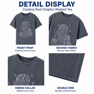 Custom Graphic T <strong>Shirt</strong> <strong>for</strong> <strong>Women</strong> Washed Oversized Drop Shoulder <strong>Cowboy</strong> Boots Rose Star Prints Cotton Heavyweight ODM Factory Fit - Product Image 2