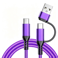 Cargador Rápido Tipo C de 60W 2 en 1 con Cable Trenzado de Nailon USB C a USB C para Carga Rápida de Teléfonos Móviles