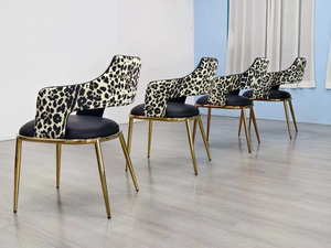 Silla de Comedor de Cuero Negro con Estampado de Leopardo, Moderna y de Alta Gama, para Hotel, Hogar, Oficina y Sala de Estar, con Acero Inoxidable Dorado, Venta al Por Mayor - Product Image 6