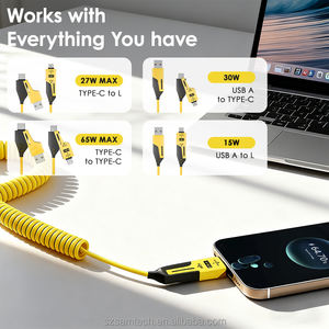 <span class=keywords><strong>Cable</strong></span> de resorte 4 en 1 Usb en espiral a L/Type-C 60W <span class=keywords><strong>Cable</strong></span> de carga rápida Coche <span class=keywords><strong>Android</strong></span> <span class=keywords><strong>Auto</strong></span> Diseño compacto Carga multidispositivo - Product Image 4