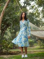 Robe Anarkali bleu cachemire OEM ODM, robe de soirée bohème pour invitées de mariage