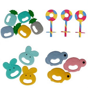 Jouets pour bébés, anneaux de dentition en silicone apaisants, anti-sucettes, lapin, petit éléphant, légumes - Product Image 1