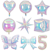 Ballons lumineux irisés 4D, chiffres en forme de goutte d'eau, nœuds, étoiles, cœurs - ballons colorés pour la décoration de fête