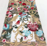 Tissu en dentelle brodée de fleurs roses sur maille, fils multicolores épais pour robes et gowns, vendu au mètre, plusieurs couleurs, livraison rapide