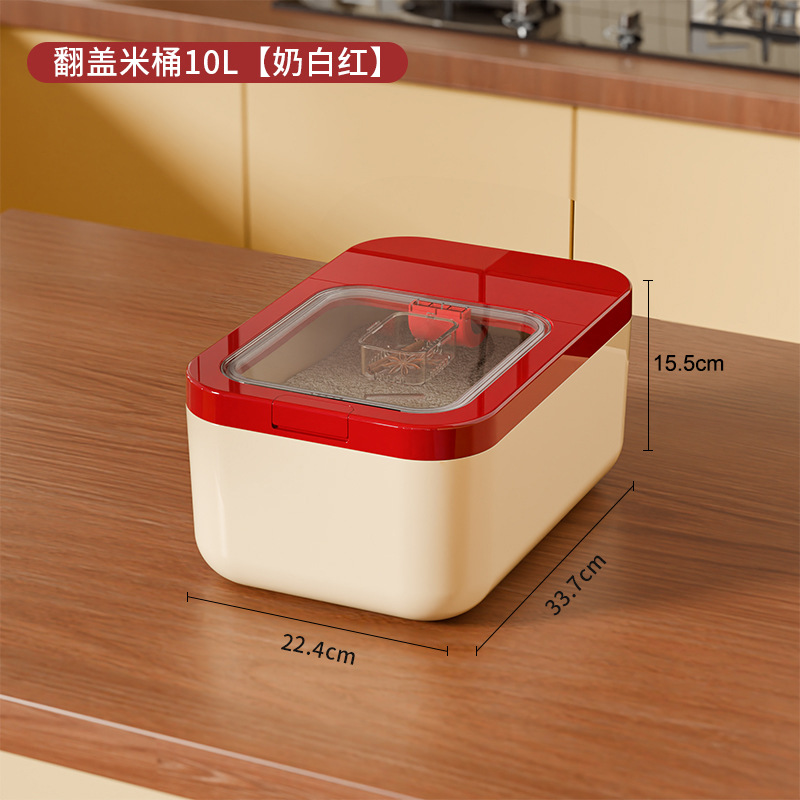 10L Flip-top Rice Bucket, Milky White and Red