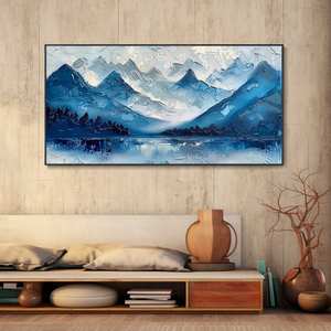 SQ Spectaculaire Snowy Mountain Knife <span class=keywords><strong>Peinture</strong></span> à l'huile Mountain Peak Cloud Blue Tone Tranquille Paysage Abstrait Peint à la main Décor Cadeau - Product Image 4