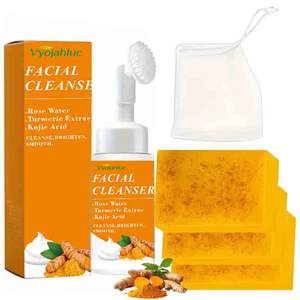 Savon au curcuma nettoyant pour le visage de marque privée avec filet à bulles pour apaiser et hydrater la peau - Product Image 1