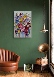 V-inspire Art 24 x 36 pouces <span class=keywords><strong>Peinture</strong></span> à l'huile abstraite <span class=keywords><strong>moderne</strong></span> 100% peinte à la main, Bouquets colorés, Murales florales 3D complètes, Chine Living - Product Image 6
