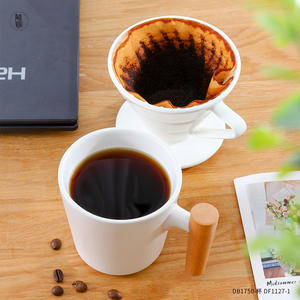 แก้วกาแฟเซรามิก TaoYuan พร้อมด้ามจับไม้ แก้วกรองกาแฟพอร์ซเลนสีขาว สำหรับใช้ในบ้าน - Product Image 4