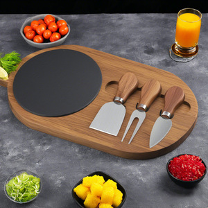 Acacia Wood <b>Cheese</b> Board <b>Set</b> With Stainless Steel <b>Knife</b> Fork And Spatula For Home Use - Product Image 4