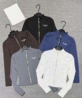 Veste de sport respirante pour femmes adultes, coupe ajustée, col montant, fermeture éclair dorée, trous pour les pouces, manches longues, spandex/polyester, pour l'extérieur
