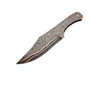 Cuchillo de Caza de Acero Damasco y Cobre Forjado a Mano de la Mejor Calidad, Hoja Fija Tipo Drop Point OEM con 1 Año de Garantía - Product Image 1