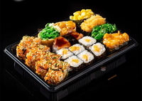 Fabrieksgroothandel HYX-1107 PET rechthoekige wegwerp zwarte sushi sandwich brood voedselbakjes container aangepaste logo afhaal snel