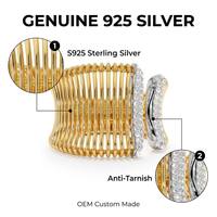 Milskye boho bijoux en argent sterling 925 plaqué or 18 carats bague ouverte en zircon audacieux et côtelé