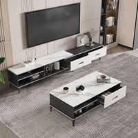 Meuble de salon, table à thé en ardoise de roche blanche et meuble tv