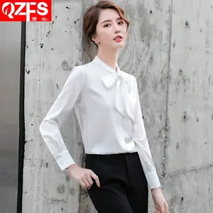 chiffon blouse ribbon Suppliers-sense niche v-neck long-sleeved chiffon shirt bow ribbon temperament shirt Korean Blouse