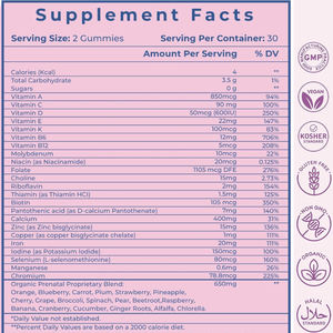 Gommose multivitaminiche prenatali |   Oltre 30 Nutrienti |   Assorbimento 10 volte superiore |   Non-OGM |   Fragola |   60 Pezzi - Product Image 6