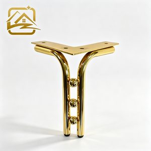 Fournisseur de quincaillerie de luxe pour canapés : Pieds de canapé en métal doré, silencieux, en forme de L, modernes, à double tube creux avec perles, de luxe - Product Image 1