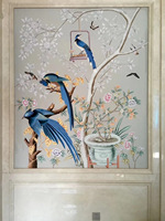 Zhenling Papier peint en soie de conception florale et d'oiseaux peint à la main pour l'amélioration de l'habitat