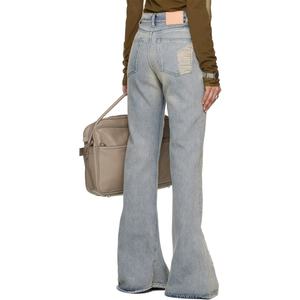 Custom Stylish <b>Flared</b> Denim <b>Jeans</b> Women High Waist Bell Bottom Blue Ripped Distressed <b>Jeans</b> Baggy Denim Bootcut <b>Jeans</b> - Product Image 3